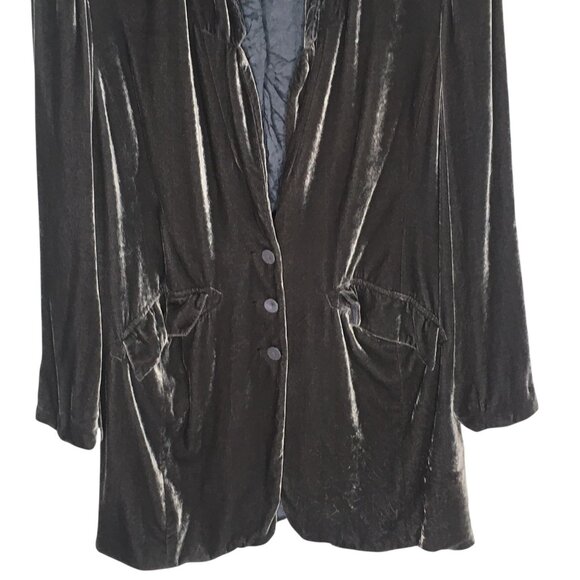 Poetry Velvet Blazer Silk Blend Jacket Womens 12 Gray Velvet Longline Pockets - Picture 16 of 16